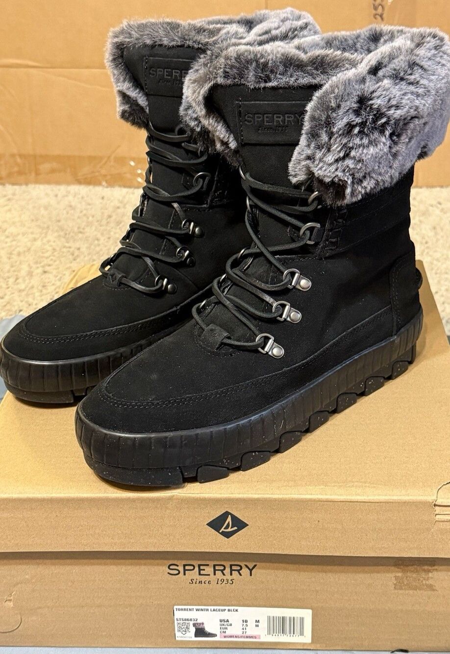 NIB Sperry Women’s Torrent Winter Lace-Up Boots Black, Size 10 NEW Waterproof